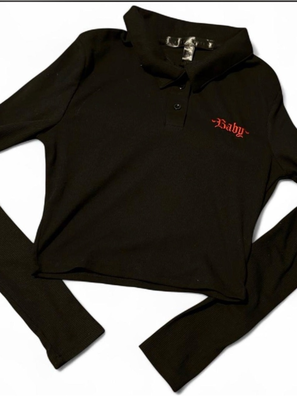 Forever21 cropped Polo with Red 'Baby' Embroidery
